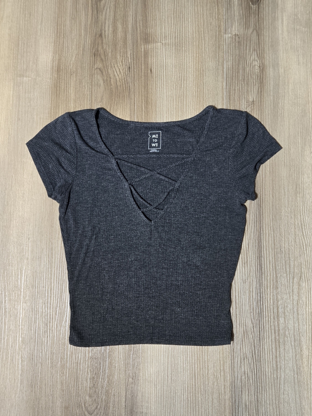 Me To We Charcoal Ribbed Crisscross Crop Top